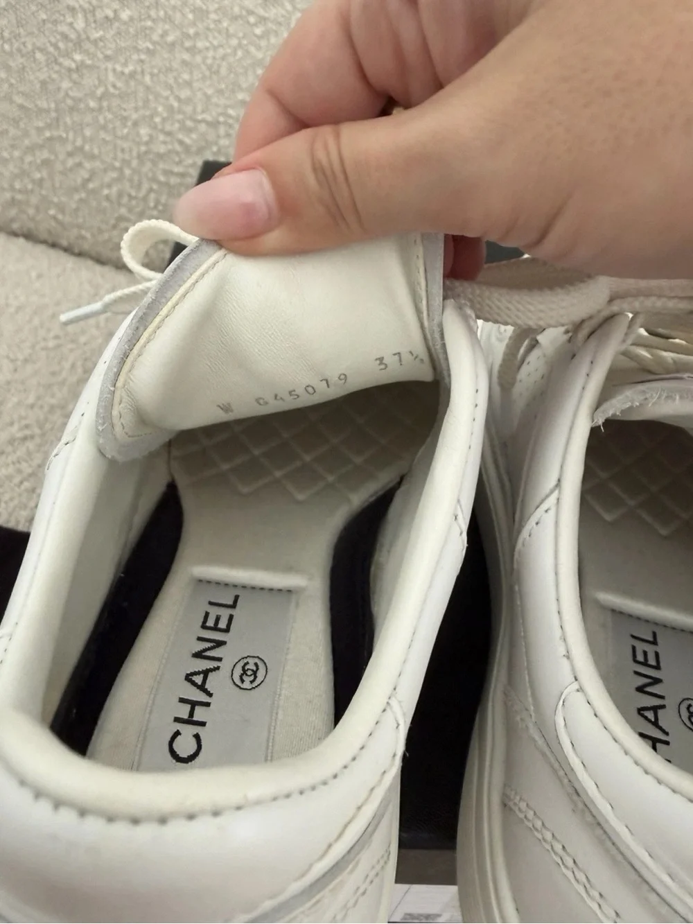 Chanel White leather CC Sneakers- Women’s size 37.5